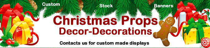 Christmas Props, Decor & Decorations. Made from foam and plastic. Stock and custom made.
